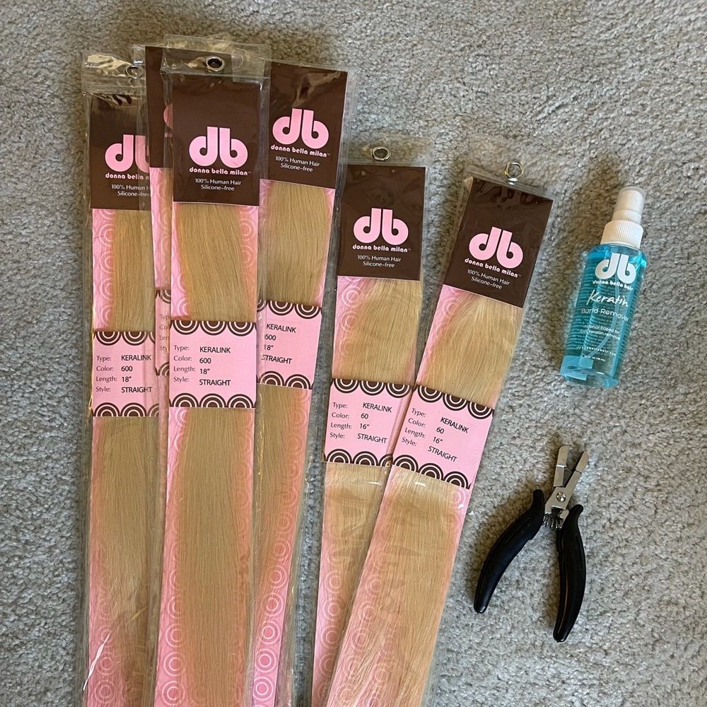 Donna Bella Kera-link Hair Extensions & tool for removal ! 100% Human Remy Hair